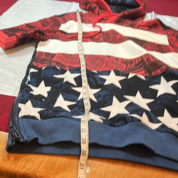 USA flag HOODIE new Denim Distillery American Short Sleeves Red White Blue MENS - Picture 9 of 15